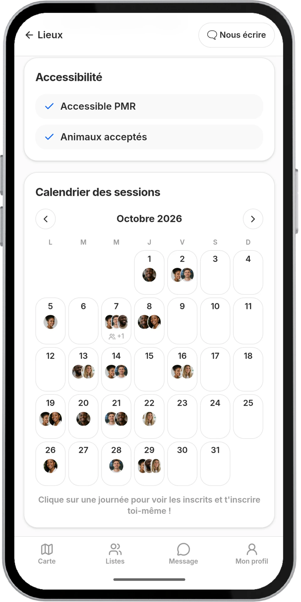 Calendrier des sessions d'un lieu partenaire Wibly